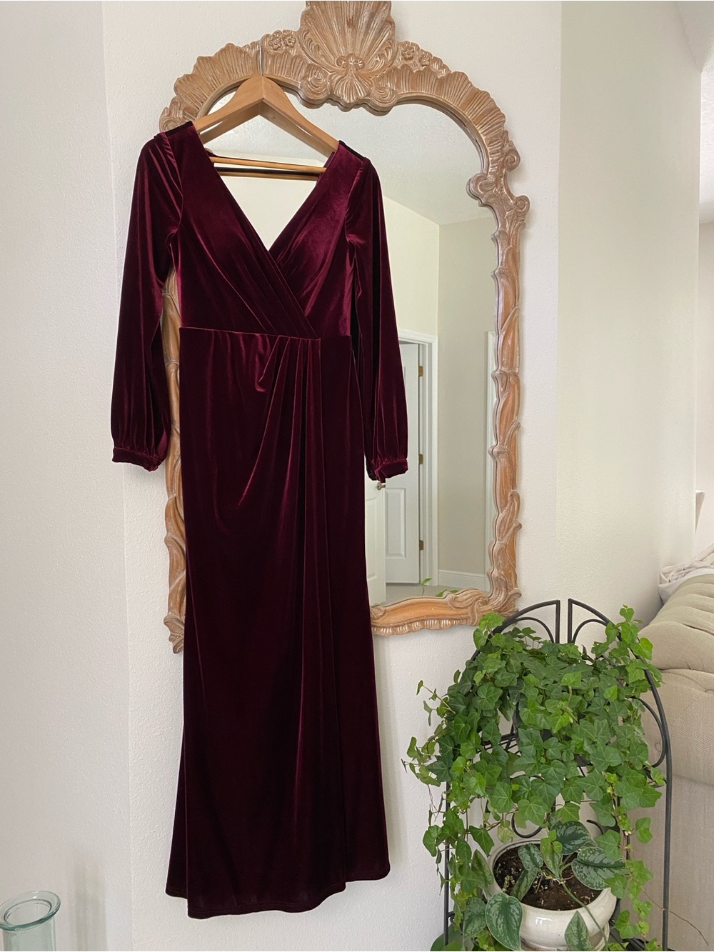 Revelry Deep Burgundy Velvet Wrap Maxi Dress